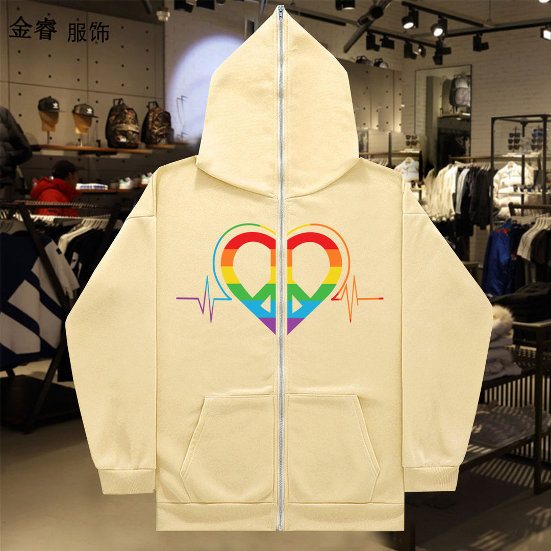 Ladies sporty hoodie with colorful heart pattern and practical pockets Lune London