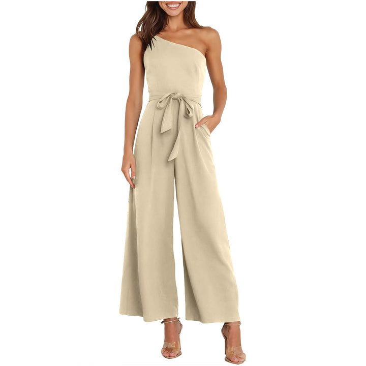 Ladies Elegant Jumpsuit with asymmetrical design and waist belt Lune London