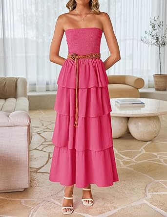 Maxi dress for women with a romantic ruffle design and a belt at the waist Lune London
