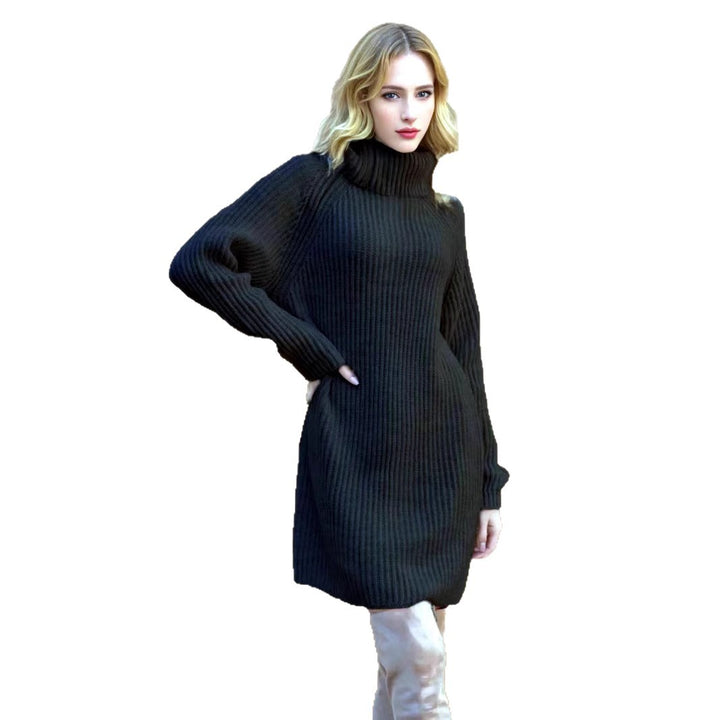 Knit dress for women with high collar and fine ribbed structure Lune London