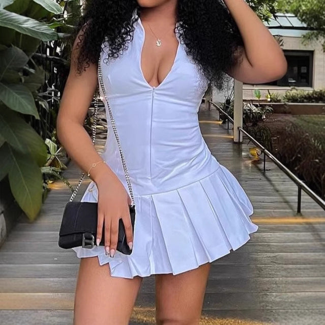 Mini dress for women with voluminous skirt and deep V-neck Lune London