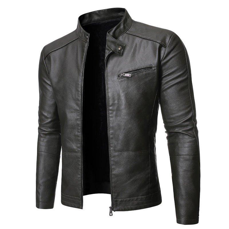 Men's leather motorcycle jacket with asymmetrical zipper and quilted sleeves Lune London