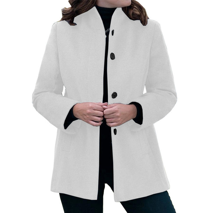 Women's stylish wool coat with modern high collar and practical pockets Lune London