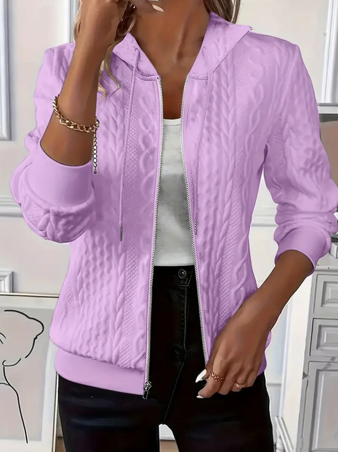 Veste en tricot pour femme avec capuche et motif en torsade Lune London