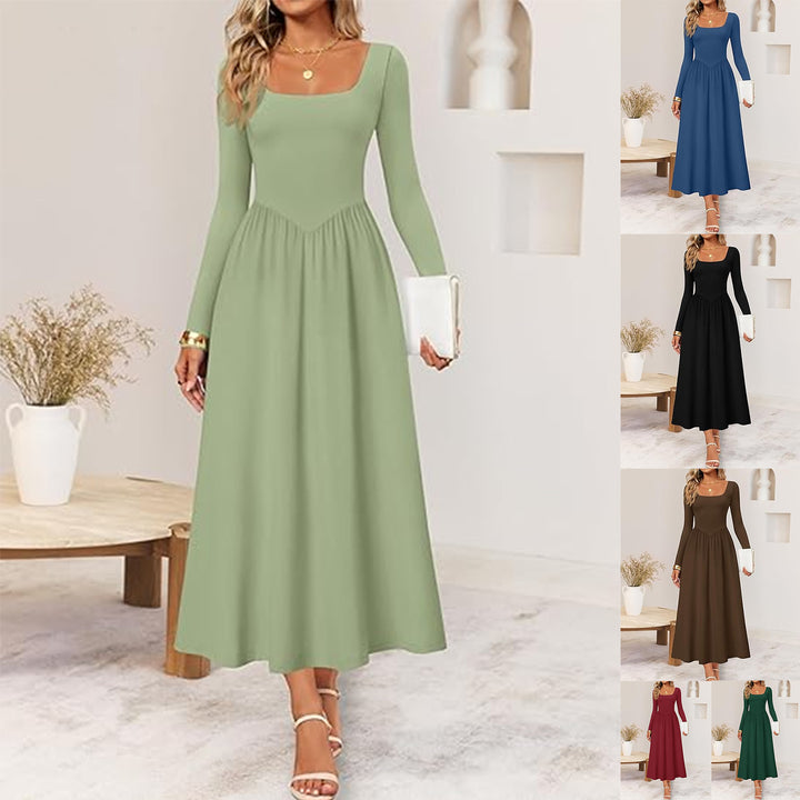 Robe midi élégante pour dames avec col carré et manches longues Chic & Stil