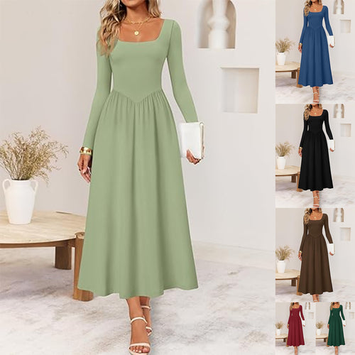 Robe midi élégante pour dames avec col carré et manches longues Chic & Stil