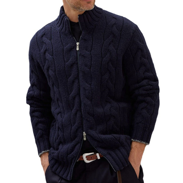 Men's knit jacket with a decorative braid design and a high collar Lune London