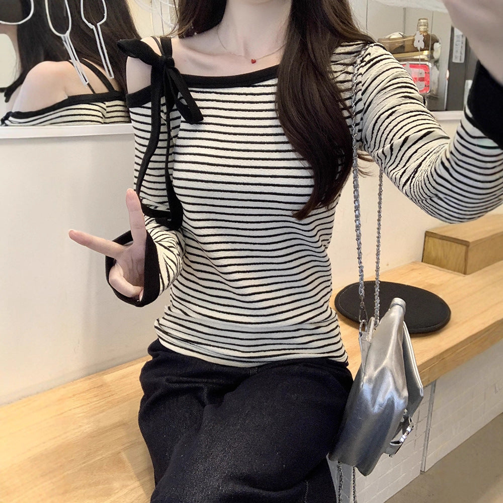 Women's Off-Shoulder Long Sleeve Shirt with Playful Tying Details