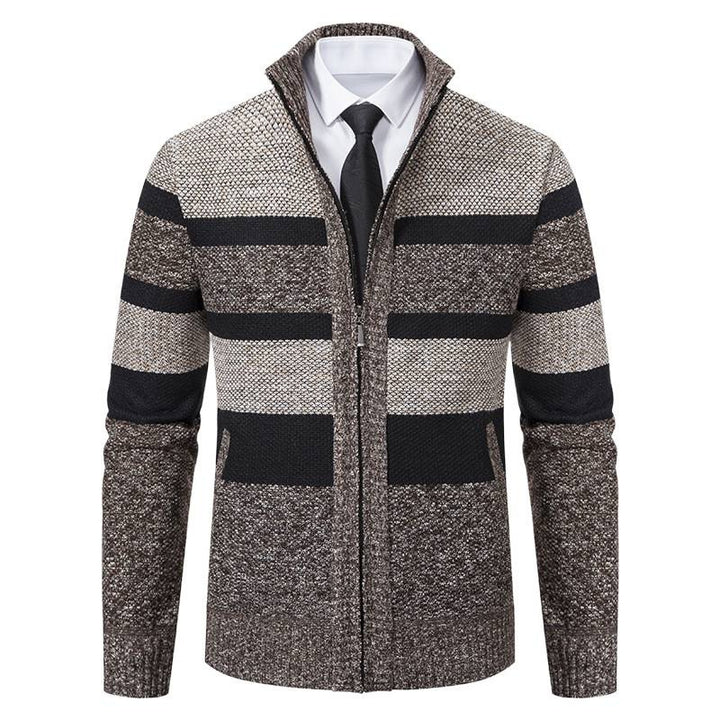 Men's knit jacket with stand-up collar and modern striped pattern Lune London