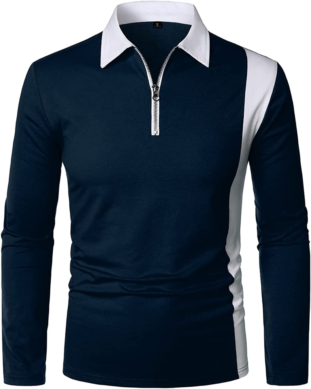 Men's Long Sleeve Polo with Modern Zipper and Contrasting Inserts Lune London