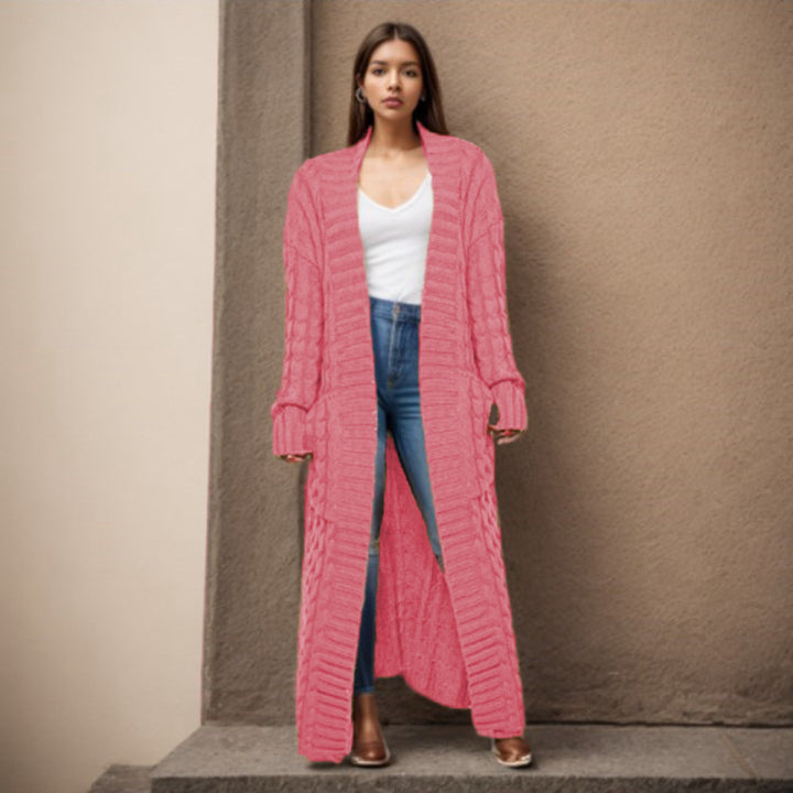 Women Thick knitted cardigan with a refined cable design and practical pockets Lune London