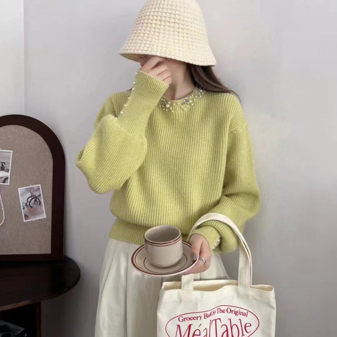 Ladies elegant sweater with ornate pearl details Lune London