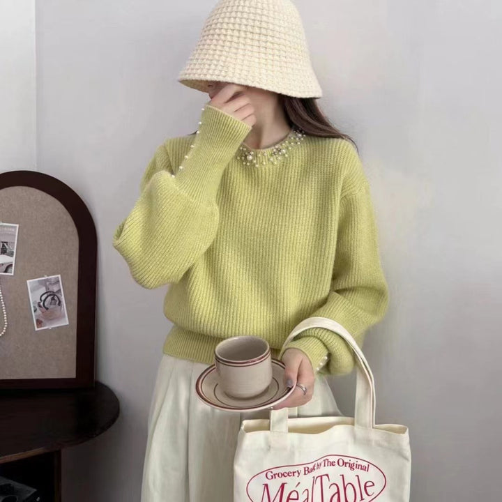 Ladies elegant sweater with ornate pearl details Lune London
