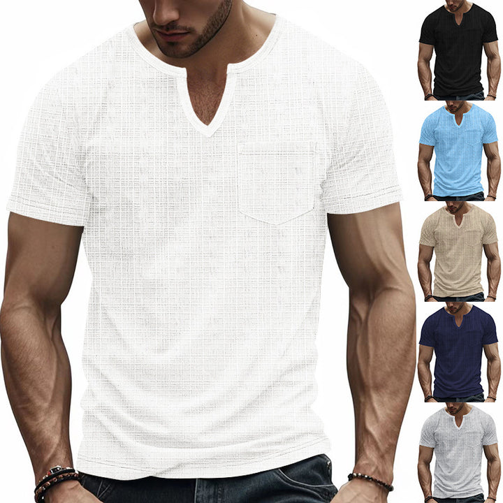 Short sleeve V-neck T-shirt for men with chest pocket Lune London