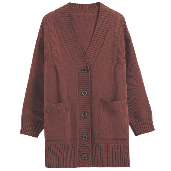 Ladies comfortable knitted cardigan with deep ribbed pattern and practical pockets Lune London