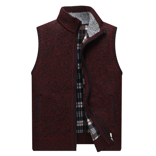Men's knitted vest with stand-up collar and checked lining Lune London