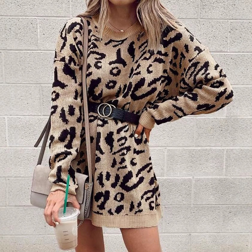 Robe en tricot surdimensionnée pour femmes avec motif animal et ceinture à la mode Chic & Stil