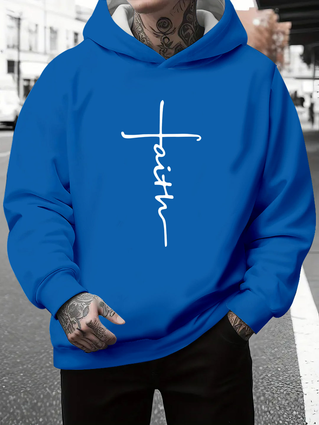 Men's hoodie with a subtle gradient of colors and an inspiring inscription Lune London