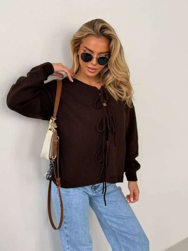 Casual knit sweater for women with decorative lacing and an oversized fit Lune London
