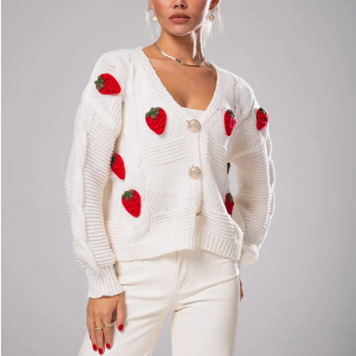 Knitted jacket for women with strawberry pattern Lune London
