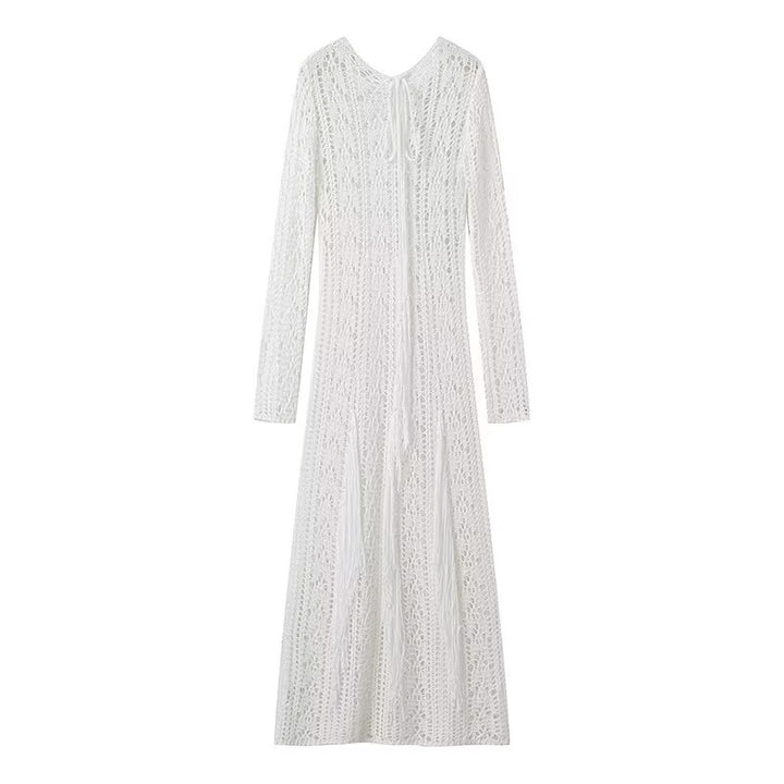 Maxi knit dress for women with an elegant openwork pattern and a longer cut Lune London