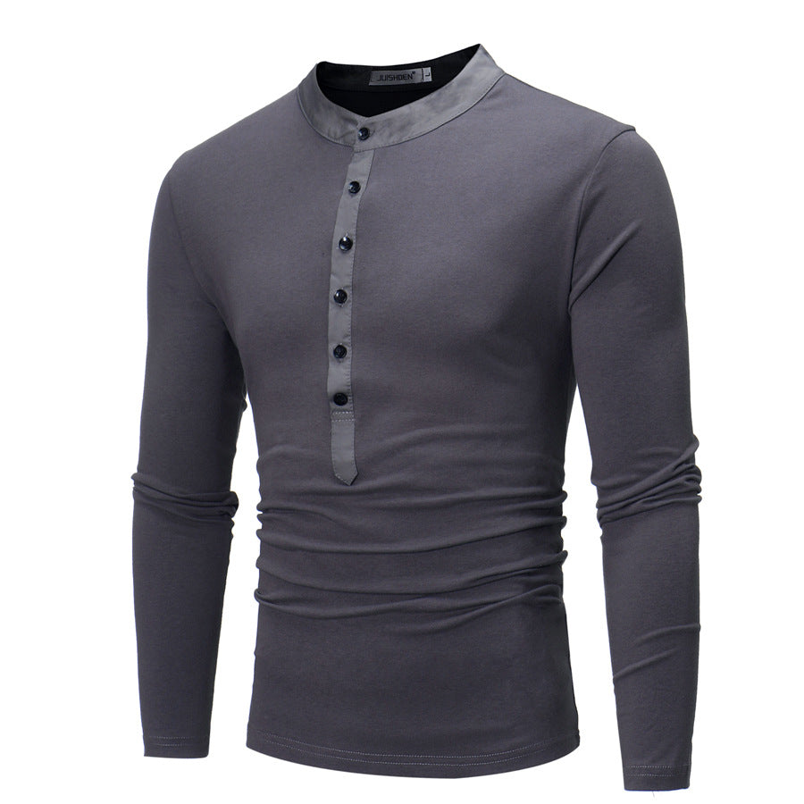 Men's long sleeve shirt with trendy high collar and button detail Lune London