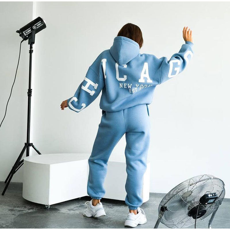 Ladies Oversized Casual Sweatshirt Set with Hood and Elastic Waist Lune London