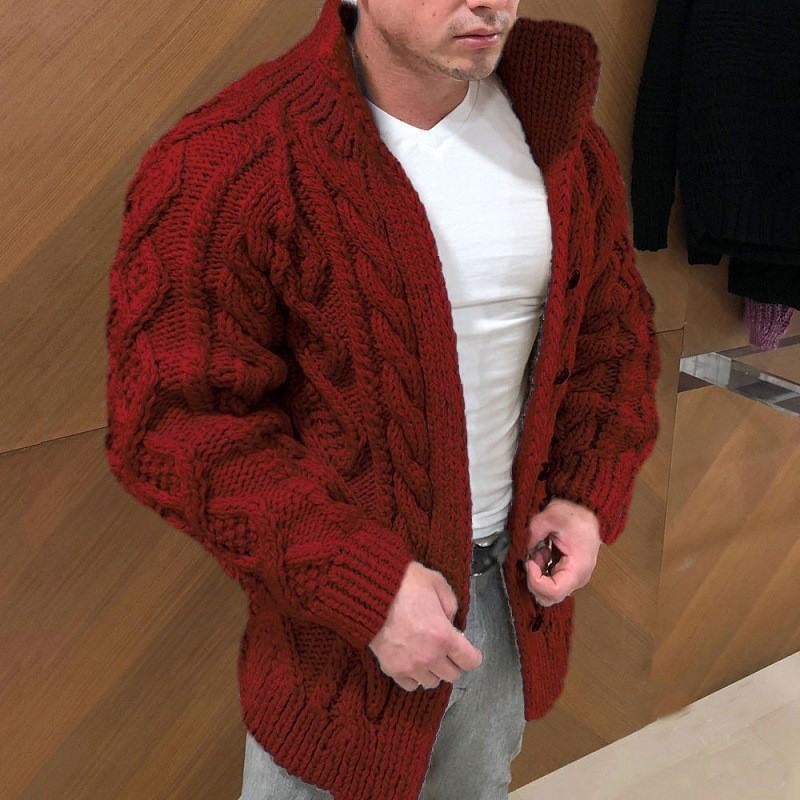 Men's knitted jacket with an elegant embossed pattern and a high collar Lune London