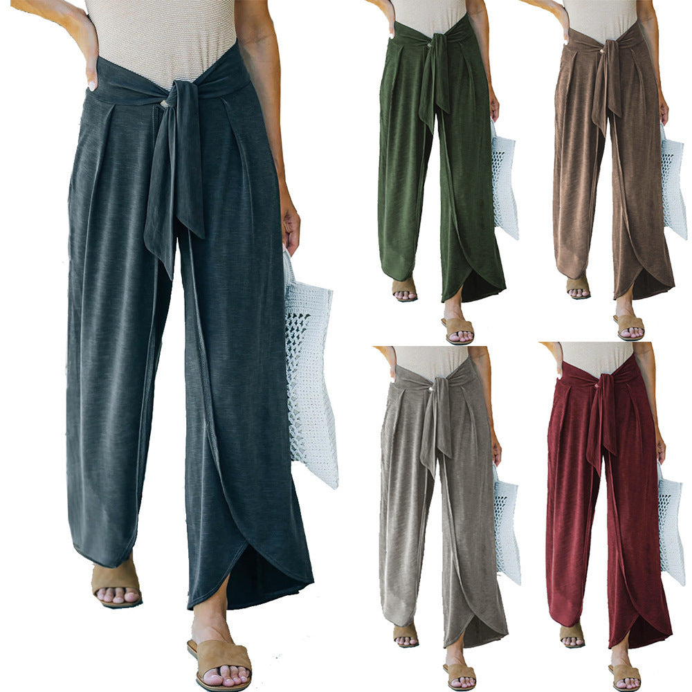Wide chino pants for women with decorative belt Lune London