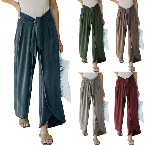 Wide chino pants for women with decorative belt Lune London