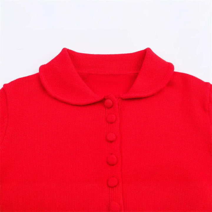 Ladies' knitted jacket with ruffled collar and decorative buttons Lune London