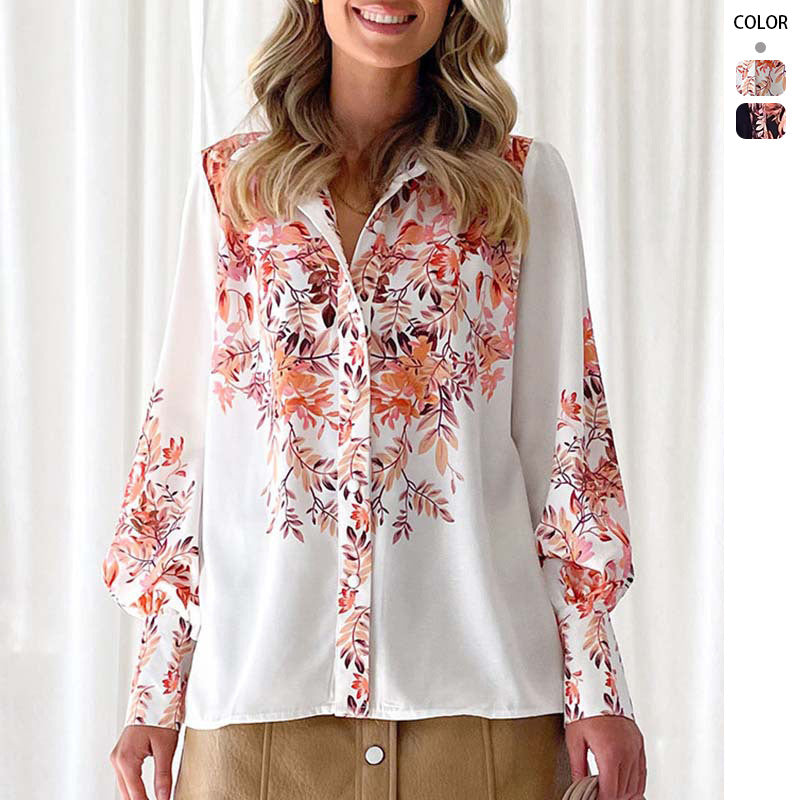 Women's Elegant Blouse with Floral Accents and Trendy Puff Sleeves Lune London