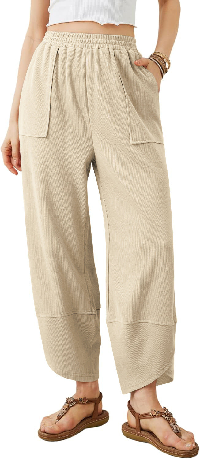 Women's Loose-Fitting Leisure Pants with Elastic Waistband and Practical Pockets Lune London