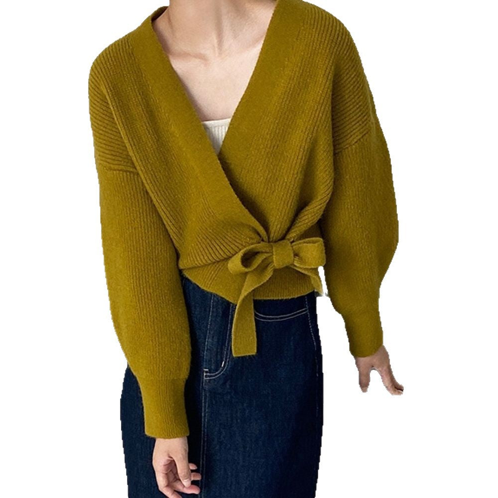 Pull élégant pour femmes à enrouler avec col en V et cordon de serrage à la taille Chic & Stil