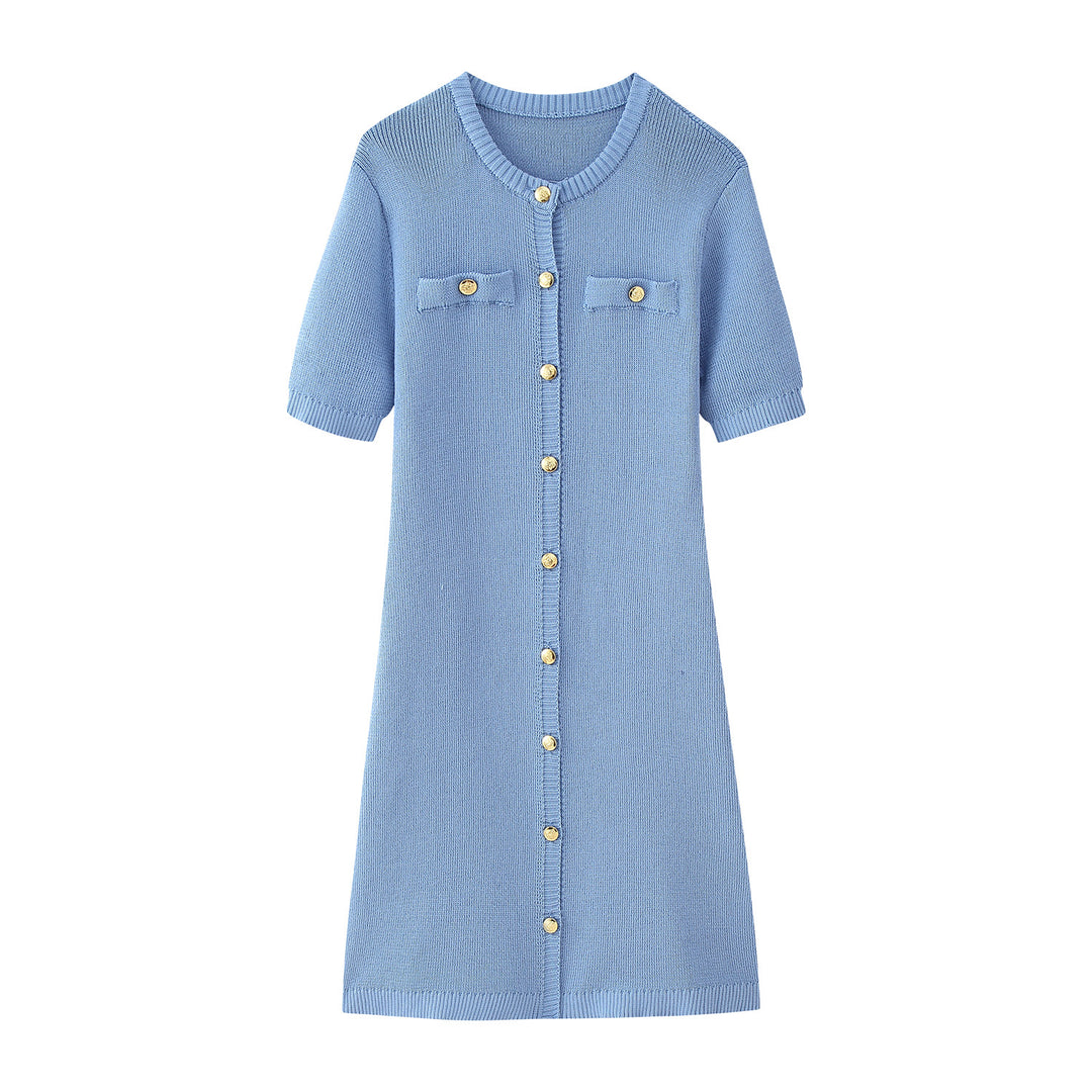 Women's knitted dress with short sleeves and button placket Lune London