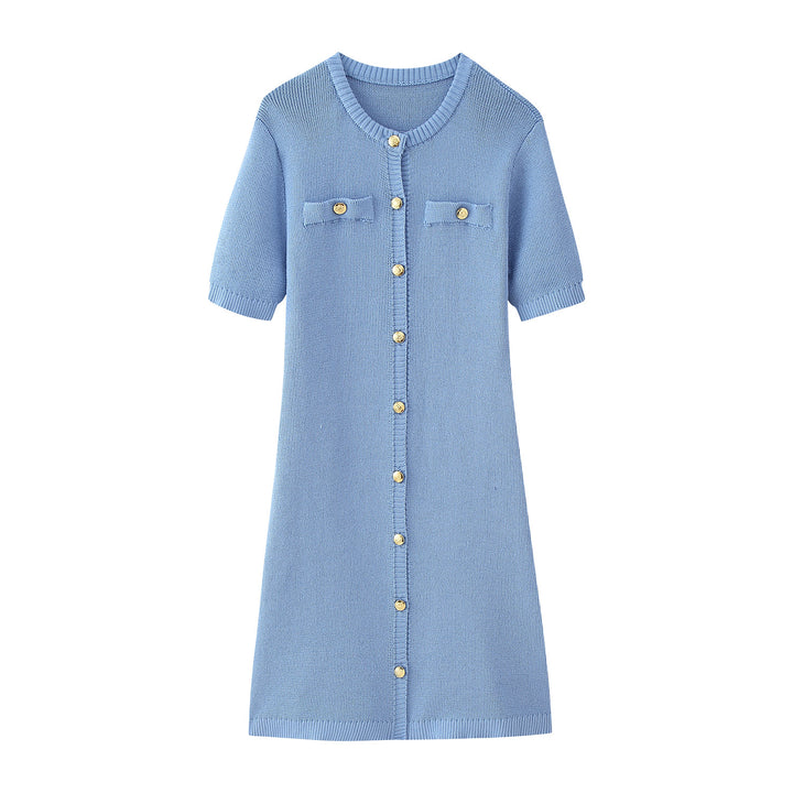 Women's knitted dress with short sleeves and button placket Lune London