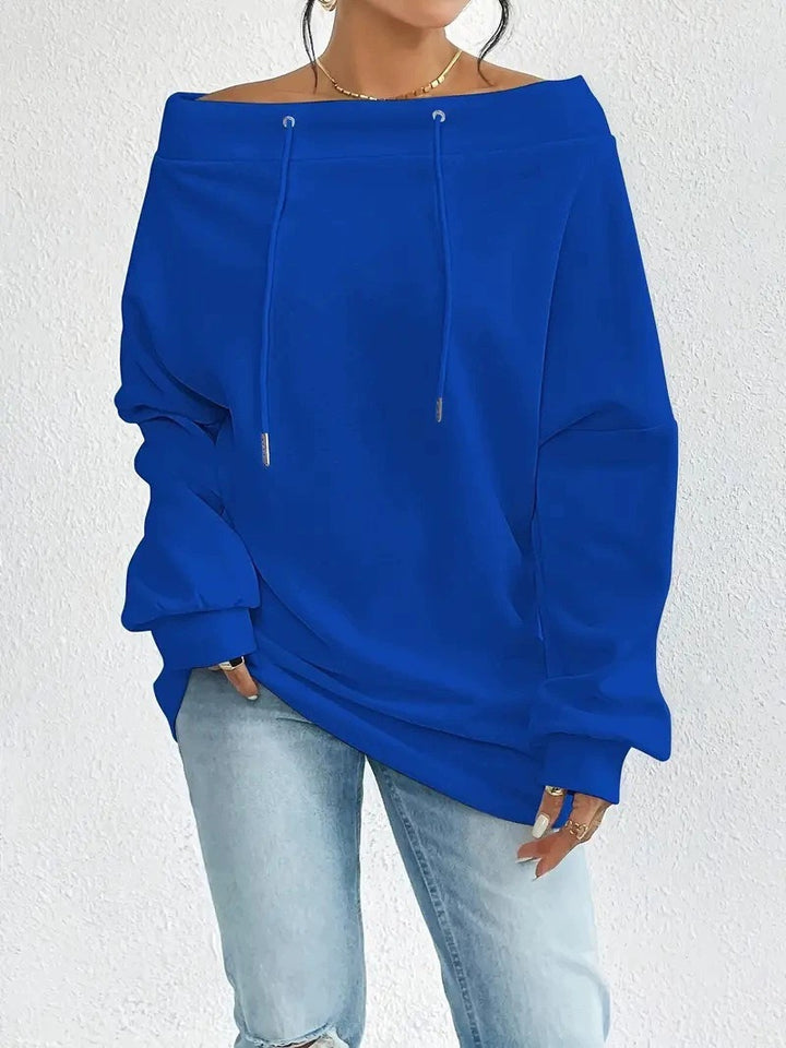 Oversized sweater for women with open shoulder seams and drawstrings Lune London
