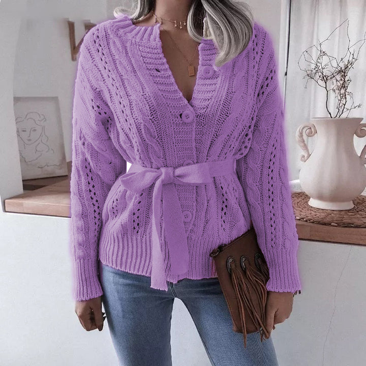 Knit jacket for women with waist belt and refined decorative patterns Lune London
