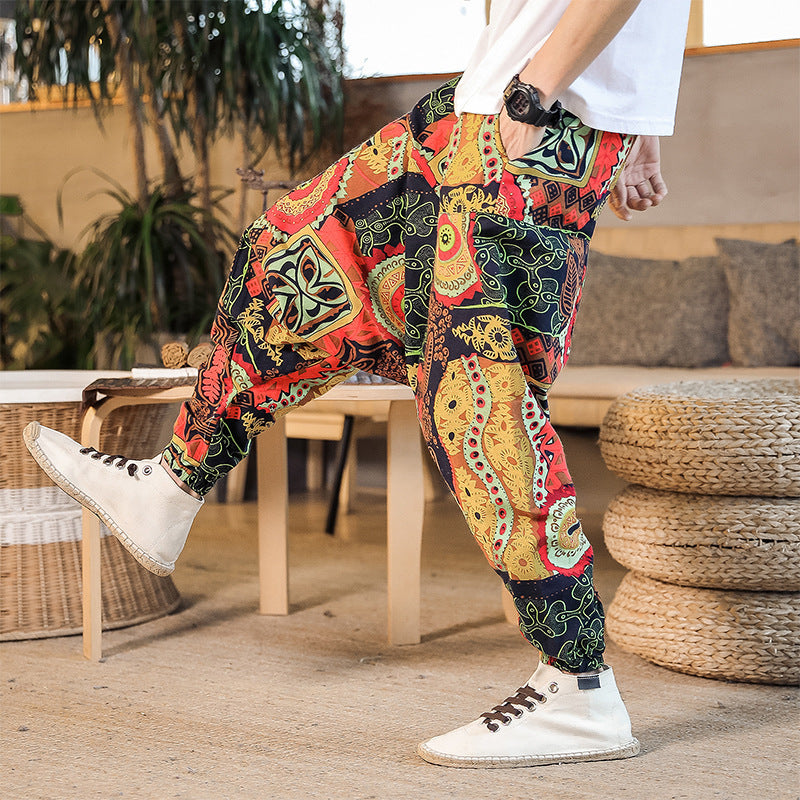 Casual Harem Pants for men with colorful artistic pattern and elastic waist Lune London