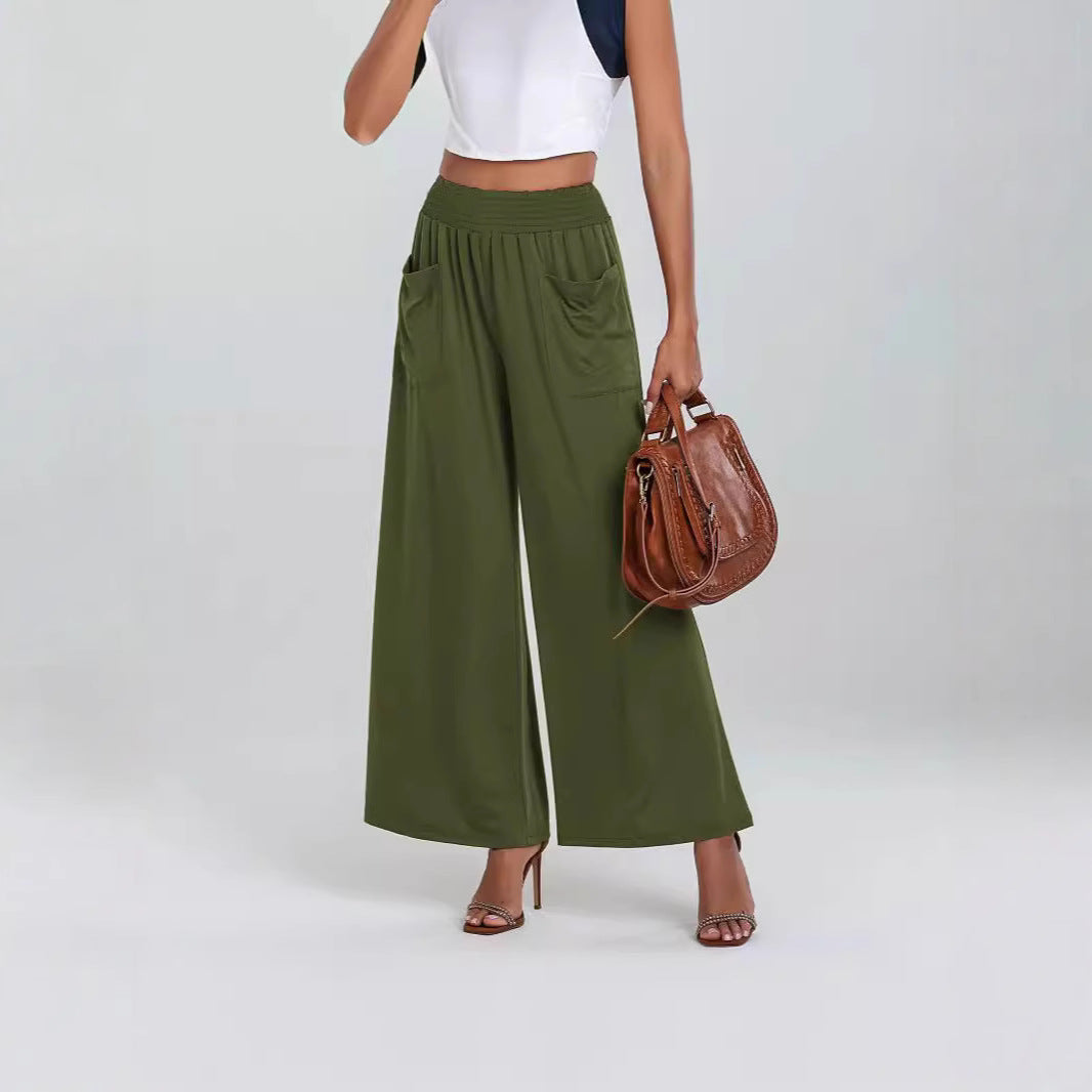 Wide palazzo pants for women with elastic waistband and practical pockets Lune London