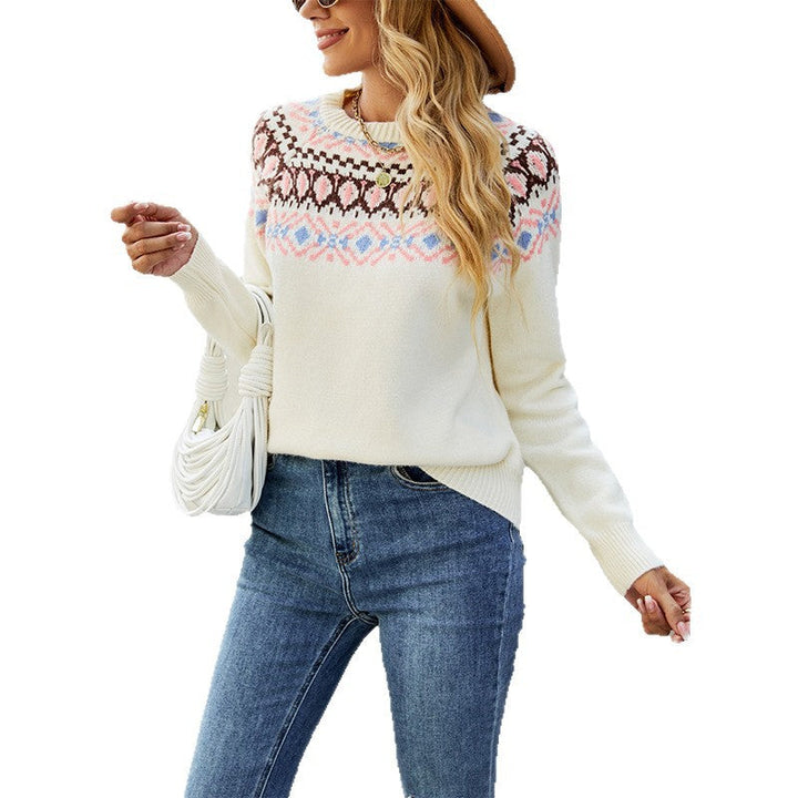 Women’s Nordic Pattern Sweater with Round Neck and Casual Fit Lune London