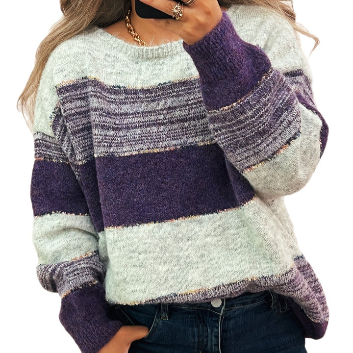 Pull surdimensionné pour femmes en peluche avec un motif rayé tendance et une coupe décontractée Chic & Stil
