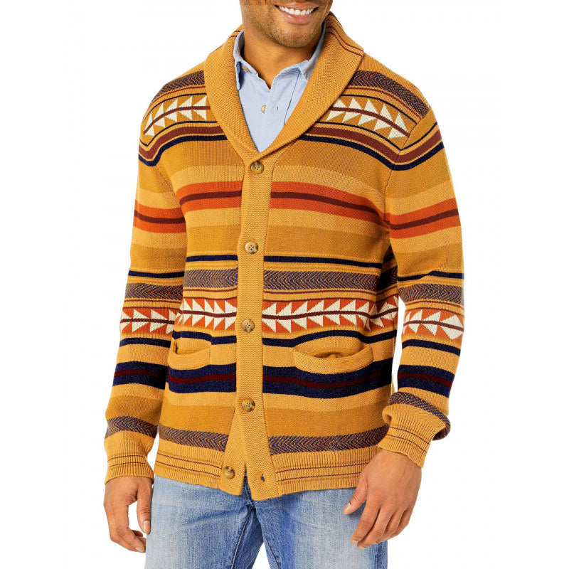 Men's knit jacket with geometric pattern and practical pockets Lune London