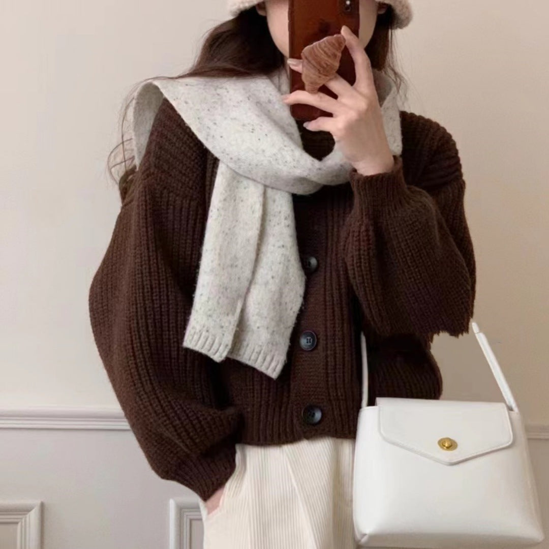 Buttoned design knit jacket for women with puff sleeves Lune London