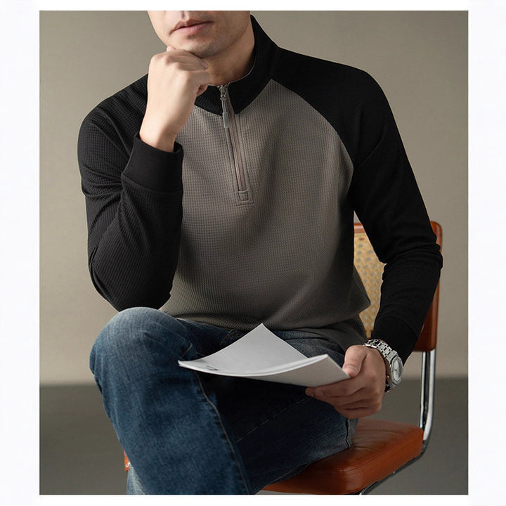 Functional long-sleeved shirt for men with a stand collar and innovative zip opening Lune London