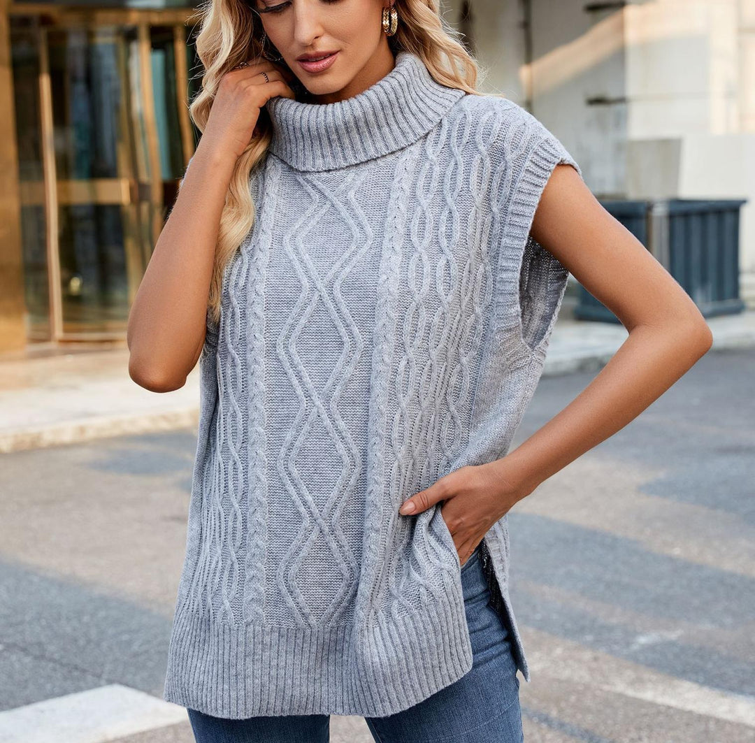 Ladies knit top with high collar and side slits Lune London