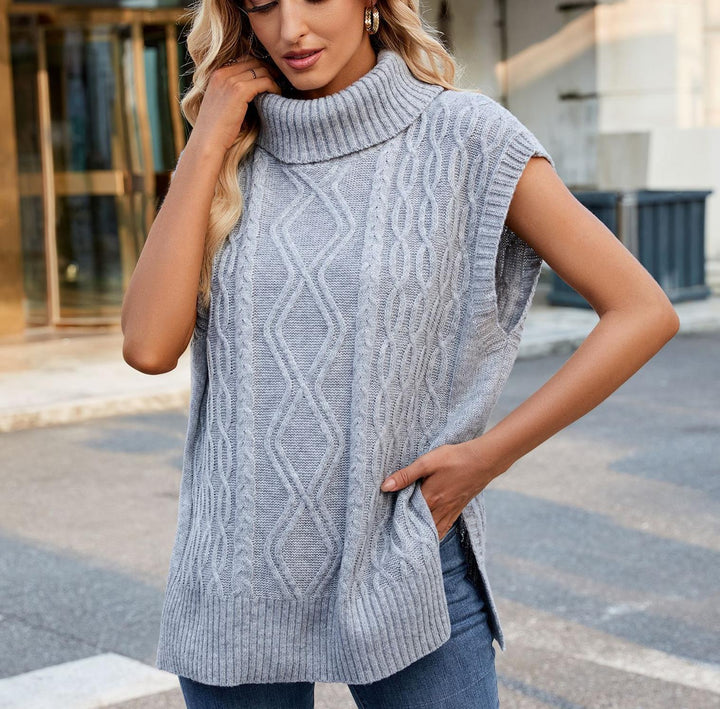 Ladies knit top with high collar and side slits Lune London