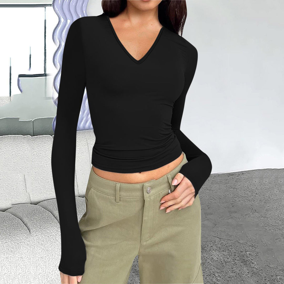 Long sleeve blouse for women with V-neck Lune London