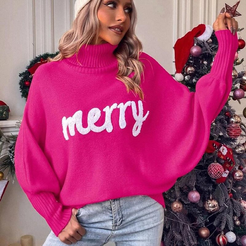 Oversized turtleneck sweater for women with festive inscription Lune London