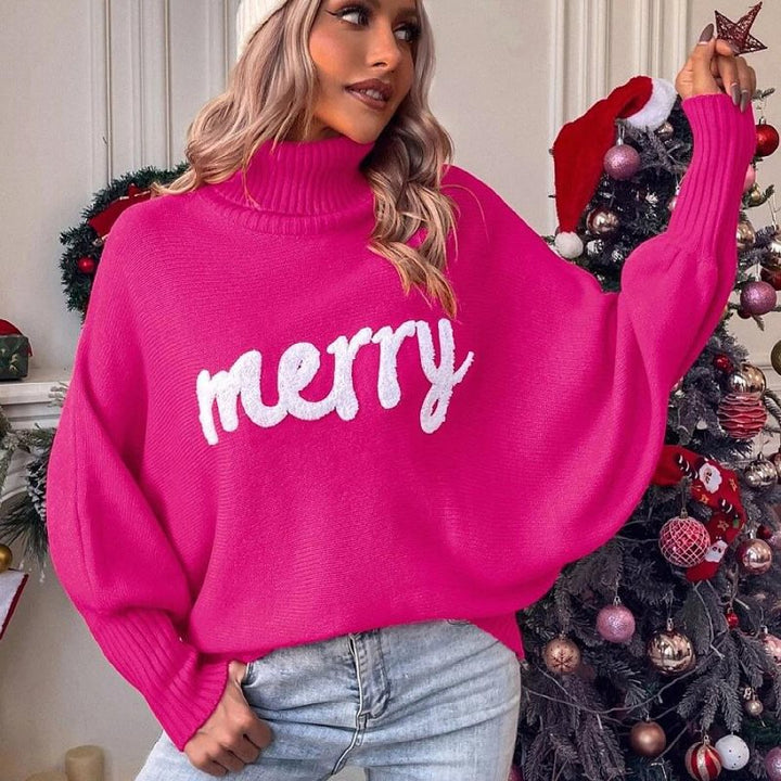 Oversized turtleneck sweater for women with festive inscription Lune London